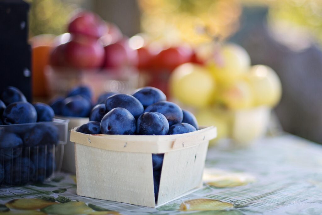 Plums at a farmers market in Traverse City Michigan