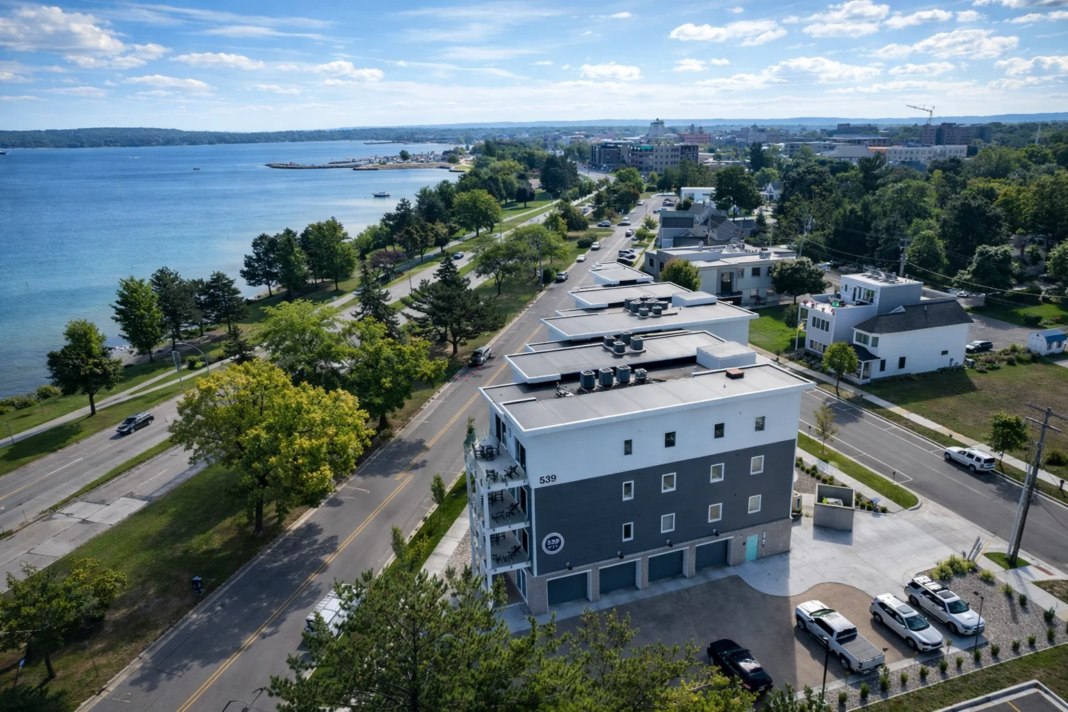 539 Bay Street residences beside West Grand Traverse Bay and downtown Traverse City